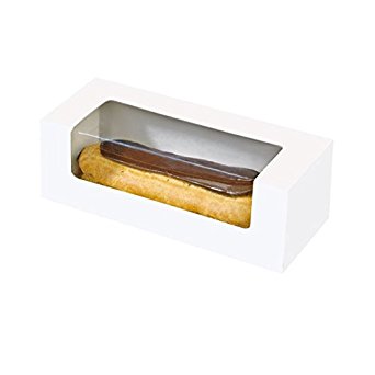 PacknWood White Cardboard Window Box for Eclair, Macaron and Hotdog, 5.9