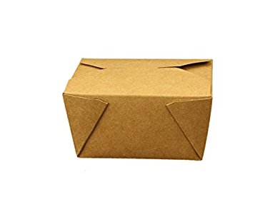 Take Out Containers Easy Fold & Close (Pack of 50) Box #1 Kraft Paper with Poly-coated Inside To-go Containers [30oz - 4.3” x 3.5” x 2.4”]