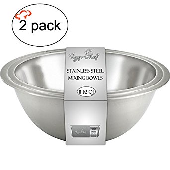 TigerChef TC-20462 Heavy Duty Mixing Bowls for Home and Commercial Use, Best Prep Bowls for Cake Mixtures, Doughs, Pastas, Dressings, Stainless Steel, 1-1/2 Quart (Pack of 2)