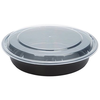 Kari-Out MT0940B 48oz. Round Black Microwaveable Plastic Container with Clear Plastic Dome Lid, 150 per case