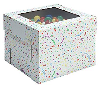 W Packaging White/Kraft Party Print Cake Boxes, 10x10x8