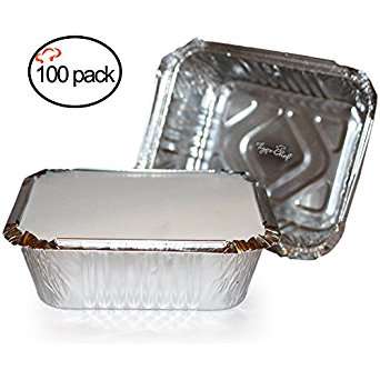 TigerChef 00542-00582@100PK Durable Aluminum Oblong Foil Pan Containers with Board Lids, 1 lb. Capacity, Foil Take-Out Pans with lids, 5.56