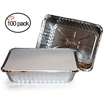 TigerChef TC-20355 Durable Aluminum Oblong Foil Pan Containers with Clear Board Lids, 2-1/4 Pound Capacity, 8.44