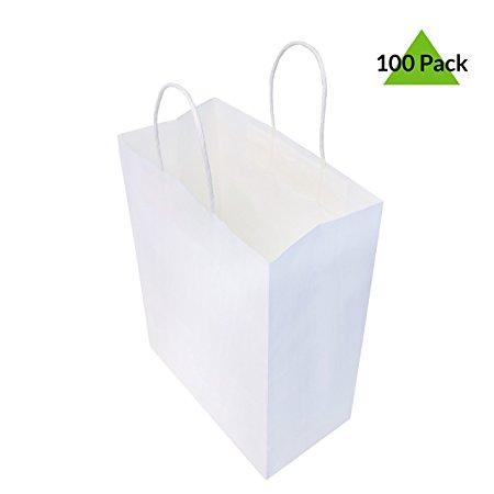 8x4x10 Pack Of 100 White Kraft Paper Bags, Shopping Bags, Event Bags, Gift Bags, Party Favor Bags, Merchandise Retail Bags