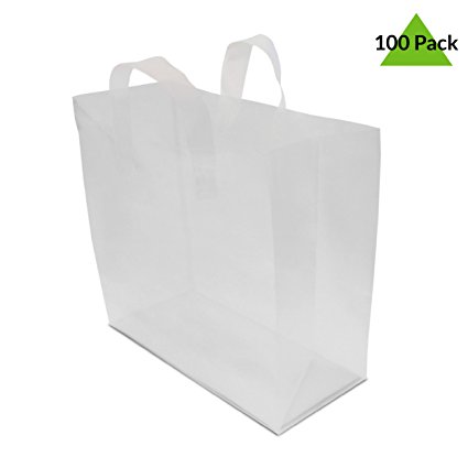 Prime Line Packaging 16x6x12 Pack of 100, Clear Frosted Plastic Take Out Bags, Food Service Bags, Shopping Bags