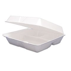 Foam Container, Hinged Lid, 3-Comp, 9 1/2 x 9 1/4 x 3, 200/Carton