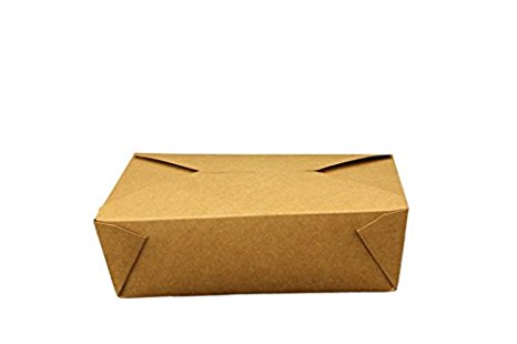 Take Out Containers Easy Fold & Close (Pack of 50) Box #3 Kraft Paper with Poly-coated Inside To-go Containers [76oz - 7.8” x 5.5” x 2.4”]