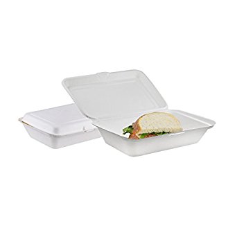 Houseables Take Out Food Containers, Takeout Clamshell Container, 100 Pack, White, 6X9 Inch,100% Disposable, Food Boxes To Go, Biodegradable Box, Restaurant Supplies, Microwavable