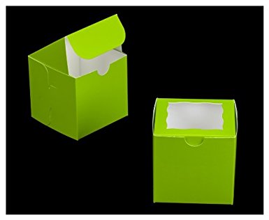 Lime Green Bakery Box with Window 4x4x4 inch 25 PACK cupcake boxes, gift box, wedding, party favor, donut, pie, cookie boxes