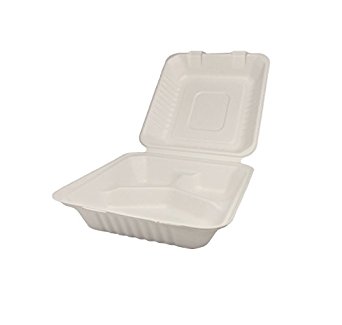 Lollicup KE-BHC88-3C Karat Earth Bagasse Hinged Clamshell Container, 3-Compartment, 8