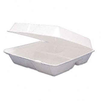 Carryout Food Containers,Foam Hinged 3-Compartment,8-3/8 x 7-7/8 x 3-1/4,200/CT