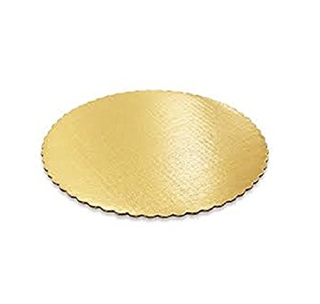 SafePro 10RGS, 10-Inch Gold Round Scalloped Cardboard Pads, 0.08 Inches Thick Non Grease Proof Cake Circles Trays (50)