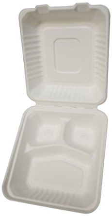 PrimeWare DHL-83 White Molded Fiber Hinged Lid Container, 7-7/8