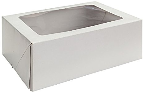 W PACKAGING WPWCB25WP Cake Box with Window Plain for Cake or Pastry Goods, Corner Fold and Lock for Stability, 10