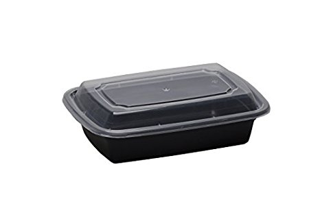 SafePro 24 oz. Black Rectangular Microwavable Container with Clear Lid (Case of 100)