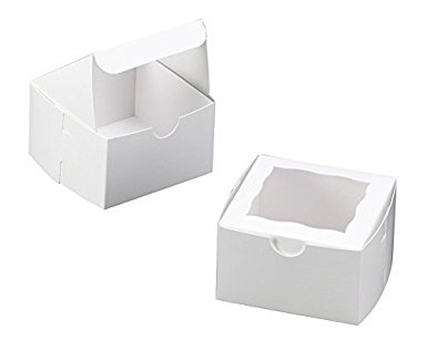 White Bakery Box with Window 4x4x2.5 inch 25 PACK cupcake boxes, gift box, wedding, party favor, donut, pie, cookie boxes