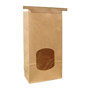 Bagcraft Papercon 300249 - 1 Pound Kraft Windowed Coffee Bag with Ties - 500 per case