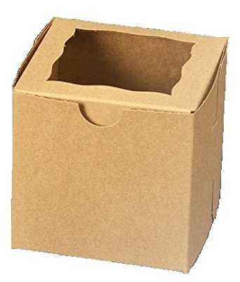 Natural Brown Bakery Box with Window 4x4x4 inch 25 PACK cupcake boxes, gift box, wedding, party favor, donut, pie, cookie boxes