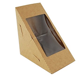 Southern Champion Tray 24103 Poly Coated Inside with Uncoated Recycled Paperboard Window Sandwich Wedge, 6-13/16 Length x 4-13/16 Width x 2-15/16 Height (Case of 300)