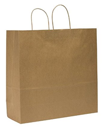 Duro ID# 87130 Downtowner Shopping Bag 65# 100% Recycled Natural Kraft 200pk 6 x 16 x 19-1/4