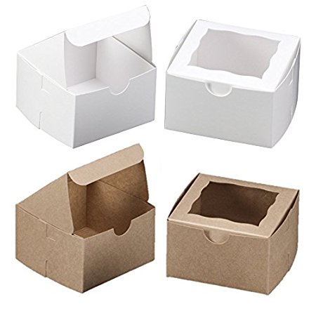 Brown Bakery Box With Window 4x4x2.5 inch - 25 Pack - Eco-Friendly Paperboard Take Out Gift Boxes for Pastries, Cookies, Cupcakes, and more - by California Containers