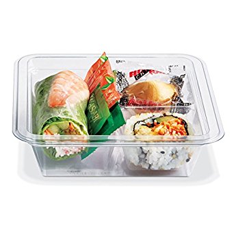 PLACON Fresh‘n Clear GOCUBES Set: 12 oz Clear Plastic Container with 3-Compartment Clear Insert Tray and Clear Lid, (50 SETS), PET Material