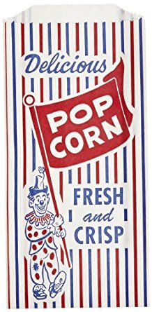 Bagcraft Papercon 300471 Pinch Bottom Popcorn Bag with Clown Design, 1-lb Capacity, 8