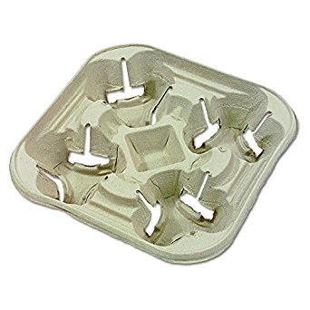 Huhtamaki 20972 8-22 oz Cup Capacity, Beige Color, 4 Cup Carrier with Molded Fiber Food Tray (Case of 300)