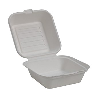 Dixie Molded Fiber Clamshell Takeout Container, ESCS6MF1COMP, 6”X6”, 1 Compartment, 10 Packs of 50 Containers (500 Containers Per Case), White