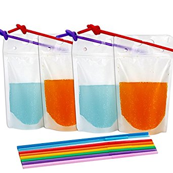 Tomnk 200PCS Clear Drink Pouches Bags Juice Sealed Bag Heavy Duty Hand-held Translucent Reclosable Zipper Stand-up Plastic Pouches Bags Drinking Bags 2.4