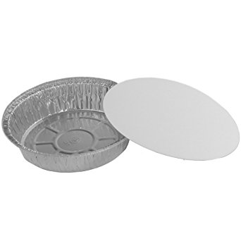 Simply Deliver 7-Inch Round Disposable Take-Out Pan with Board Lid Set, 25 Gauge Aluminum, 200-Count