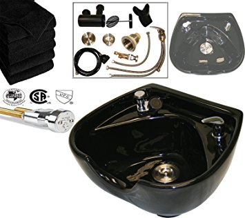 LCL Beauty Heart Shaped Heavy Duty CERAMIC Professional Black Shampoo Bowl w/...