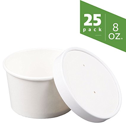 8 oz. Double-Wall Poly White Paper Containers with Vented Lids [25 Sets]