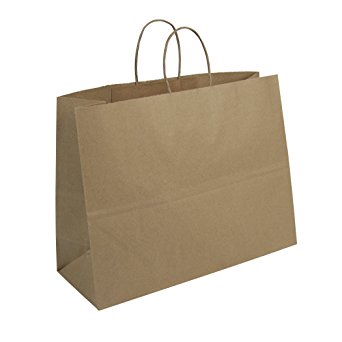 Duro ID# 87129 Tote Shopping Bag 65# 100% Recycled Natural Kraft 250pk 16 x 6 x 12